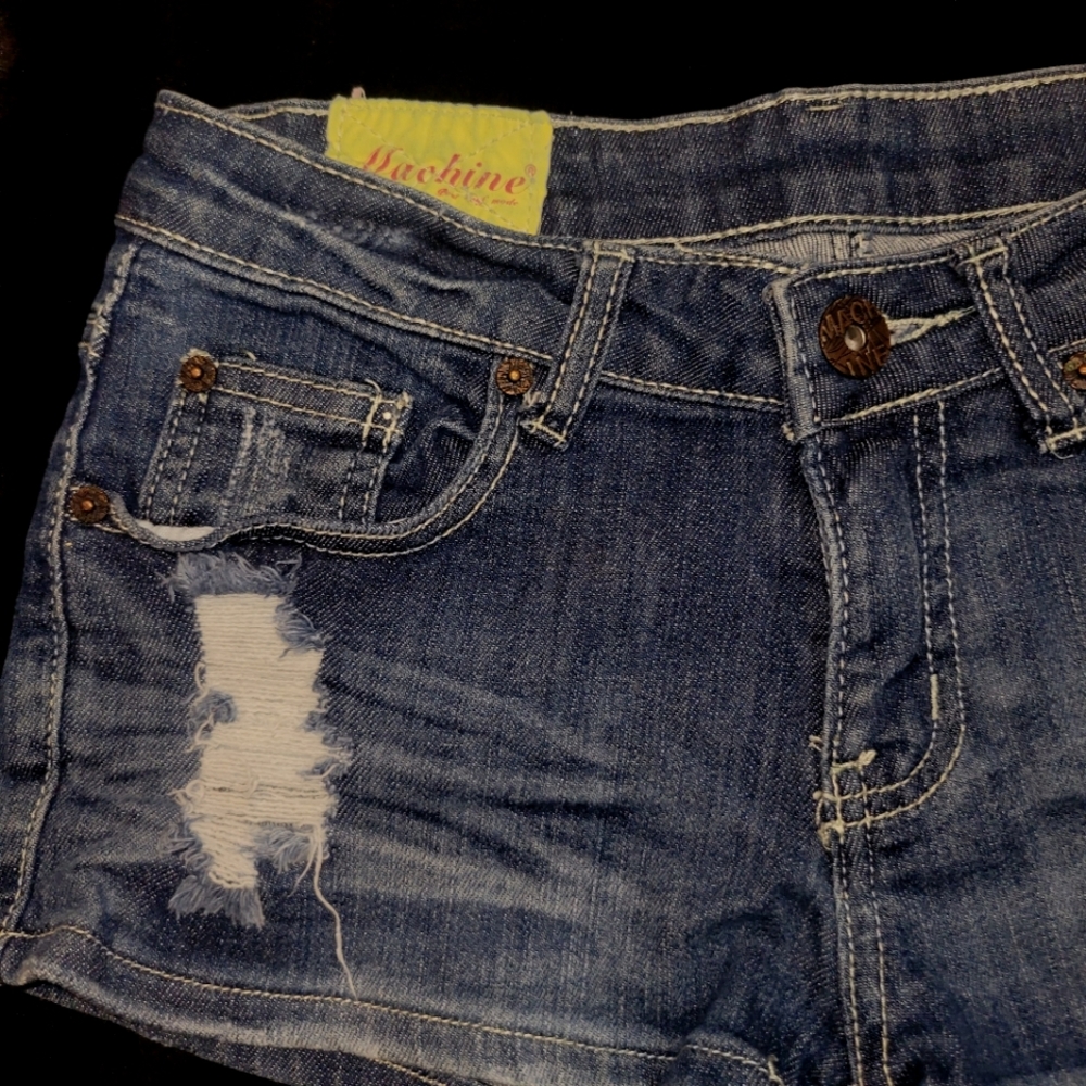 Machine Blue Distressed Jean Shorts - Picture 3 of 6